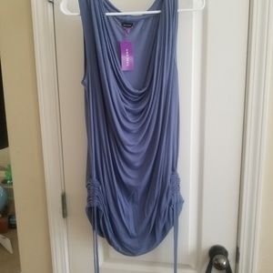 Blue Sleeveless Top with a cowl neck